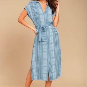 Lush Blue Striped Midi Dress (Size S)